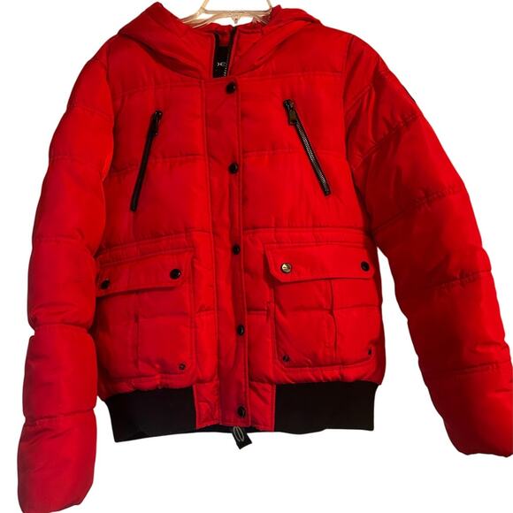 GUC bebe Women's Red Winter Coat Puffy Snap/Zipper Bubble Puffer Size Medium - Picture 1 of 9